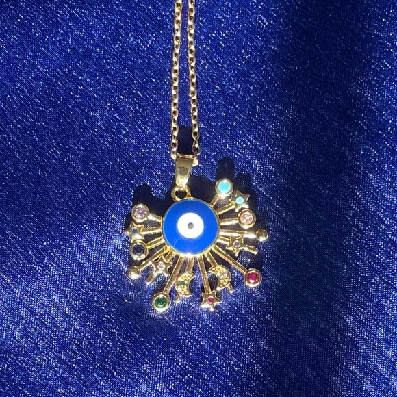 *NEW* 18K Gold Plated Cubic Zirconia Evil Eyes Pendant Necklace 🧿🪬 - Picture 3 of 11